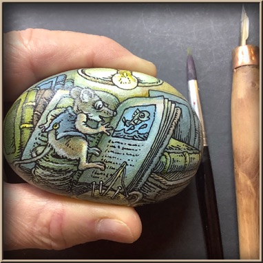 Mouse Reading - Painted Rock